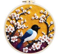 Meecaa DIY Needle Felting Kit for Beginners,Bird Flower Animal Including Wool Felt Supplies, Embroidery Hoops,Beautiful Wool Painting and Needle Felting Tools (Bird)