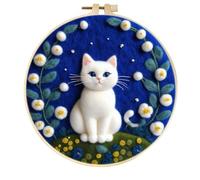Meecaa DIY Needle Felting Kit for Beginners,Cat Flower Animal Including Wool Felt Supplies, Embroidery Hoops,Beautiful Wool Painting and Needle Felting Tools (Cat)