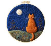 Meecaa DIY Needle Felting Kit for Beginners,Cat Starry Sky Animal Including Wool Felt Supplies, Embroidery Hoops,Beautiful Wool Painting and Needle Felting Tools (Cat)