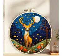 Meecaa DIY Needle Felting Kit for Beginners,Deer Moon Landscape Flower Animal Including Wool Felt Supplies, Embroidery Hoops,Beautiful Wool Painting and Needle Felting Tools (Deer)