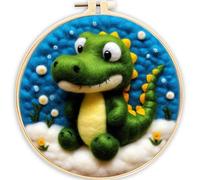Meecaa DIY Needle Felting Kit for Beginners,Dinosaur Animal Including Wool Felt Supplies, Embroidery Hoops,Beautiful Wool Painting and Needle Felting Tools (Dinosaur)