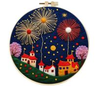 Meecaa DIY Needle Felting Kit for Beginners,Fireworks Tree Countryside Including Wool Felt Supplies, Embroidery Hoops,Beautiful Wool Painting and Needle Felting Tools (Fireworks)