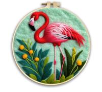 Meecaa DIY Needle Felting Kit for Beginners,Flamingo Animals Including Wool Felt Supplies, Embroidery Hoops,Beautiful Wool Painting and Needle Felting Tools (Flamingo)
