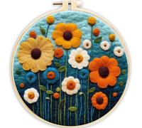 Meecaa DIY Needle Felting Kit for Beginners,Flower Including Wool Felt Supplies, Embroidery Hoops,Beautiful Wool Painting and Needle Felting Tools (Flower)