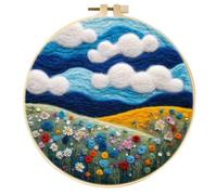 Meecaa DIY Needle Felting Kit for Beginners,Flowers Sky Landscape Including Wool Felt Supplies, Embroidery Hoops,Beautiful Wool Painting and Needle Felting Tools (Flower)