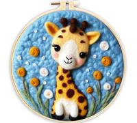 Meecaa DIY Needle Felting Kit for Beginners,Giraffe Flower Animal Including Wool Felt Supplies, Embroidery Hoops,Beautiful Wool Painting and Needle Felting Tools (Giraffe)