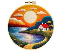 Meecaa DIY Needle Felting Kit for Beginners,Lake Landscape Flower Sun Including Wool Felt Supplies, Embroidery Hoops,Beautiful Wool Painting and Needle Felting Tools (Lake)