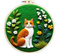 Meecaa DIY Needle Felting Kit for Beginners,Lighthouse Flower Landscape Including Wool Felt Supplies, Embroidery Hoops,Beautiful Wool Painting and Needle Felting Tools (Cat)