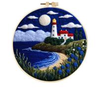 Meecaa DIY Needle Felting Kit for Beginners,Lighthouse Landscape Sea Including Wool Felt Supplies, Embroidery Hoops,Beautiful Wool Painting and Needle Felting Tools (Lighthouse)