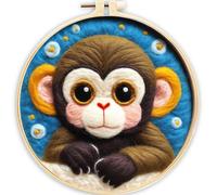 Meecaa DIY Needle Felting Kit for Beginners,Monkey Animal Including Wool Felt Supplies, Embroidery Hoops,Beautiful Wool Painting and Needle Felting Tools (Monkey)