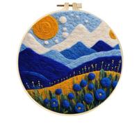 Meecaa DIY Needle Felting Kit for Beginners ,Mountain Landscape Sun Including Wool Felt Supplies, Embroidery Hoops,Beautiful Wool Painting and Needle Felting Tools (Mountain)