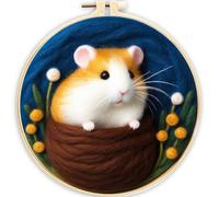 Meecaa DIY Needle Felting Kit for Beginners,Mouse Flower Animal Including Wool Felt Supplies, Embroidery Hoops,Beautiful Wool Painting and Needle Felting Tools (Mouse)