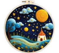 Meecaa DIY Needle Felting Kit for Beginners,Night Sky Starry Sky Lighthouse Including Wool Felt Supplies, Embroidery Hoops,Beautiful Wool Painting and Needle Felting Tools (Night Sky)