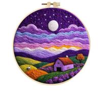 Meecaa DIY Needle Felting Kit for Beginners,Purple Lavender Landscape Including Wool Felt Supplies, Embroidery Hoops,Beautiful Wool Painting and Needle Felting Tools (Purple)