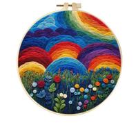 Meecaa DIY Needle Felting Kit for Beginners,Rainbow Flower Landscape Including Wool Felt Supplies, Embroidery Hoops,Beautiful Wool Painting and Needle Felting Tools (Rainbow)