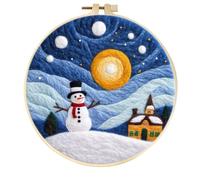 Meecaa DIY Needle Felting Kit for Beginners,Snowman Landscape Starry Sky Including Wool Felt Supplies, Embroidery Hoops,Beautiful Wool Painting and Needle Felting Tools (Snowman)