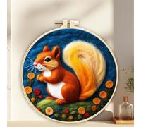 Meecaa DIY Needle Felting Kit for Beginners,Squirrel Animal Flower Including Wool Felt Supplies, Embroidery Hoops,Beautiful Wool Painting and Needle Felting Tools (Squirrel)