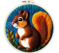 Meecaa DIY Needle Felting Kit for Beginners,Squirrel Animal Including Wool Felt Supplies, Embroidery Hoops,Beautiful Wool Painting and Needle Felting Tools (Squirrel)