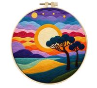 Meecaa DIY Needle Felting Kit for Beginners,Sunset Tree Landscape Including Wool Felt Supplies, Embroidery Hoops,Beautiful Wool Painting and Needle Felting Tools (Sunset)