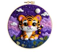 Meecaa DIY Needle Felting Kit for Beginners,Tiger Animal Including Wool Felt Supplies, Embroidery Hoops,Beautiful Wool Painting and Needle Felting Tools (Tiger)