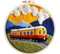 Meecaa DIY Needle Felting Kit for Beginners,Train Mountain Including Wool Felt Supplies, Embroidery Hoops,Beautiful Wool Painting and Needle Felting Tools (Train)
