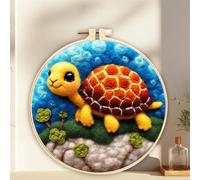Meecaa DIY Needle Felting Kit for Beginners,Turtle Animal Including Wool Felt Supplies, Embroidery Hoops,Beautiful Wool Painting and Needle Felting Tools (Turtle)