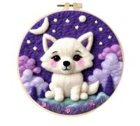 Meecaa DIY Needle Felting Kit for Beginners,White Fox Moon Animal Including Wool Felt Supplies, Embroidery Hoops,Beautiful Wool Painting and Needle Felting Tools (Arctic Fox)