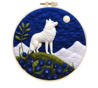 Meecaa DIY Needle Felting Kit for Beginners,Wolf Animal Flower Including Wool Felt Supplies, Embroidery Hoops,Beautiful Wool Painting and Needle Felting Tools (Wolf)