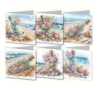 Meecaa Drifting Bottle Flower Letter Shell 6pcs Handmade 5D Diamond Painting Happy Birthday Cards with Envelopes, DIY Diamond Art Postcards for Friends Family Lover Gift (15CMx30CM) (Drifting Bottle)