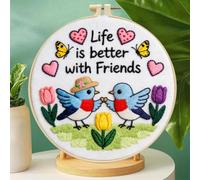 Meecaa Embroidery Kit Starter Set, Butterfly Bird Tulip Heart Hand Embroidery Set, Pattern Printed Cross Stitch Set for Beginner Adults, with Embroidery Hoop and Instructions (Butterfly)