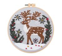 Meecaa Embroidery Kit Starter Set, Deer aAnimal Flower Hand Embroidery Set, Pattern Printed Cross Stitch Set for Beginner Adults, with Embroidery Hoop and Instructions (Deer 2)