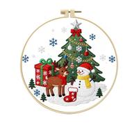 Meecaa Embroidery Kit Starter Set, Deer Christmas Tree Snowman Gift Hand Embroidery Set, Pattern Printed Cross Stitch Set for Beginner Adults, with Embroidery Hoop and Instructions (Deer)