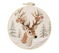 Meecaa Embroidery Kit Starter Set, Deer Flower Christmas Tree Animal Hand Embroidery Set, Pattern Printed Cross Stitch Set for Beginner Adults, with Embroidery Hoop and Instructions (Deer 2)