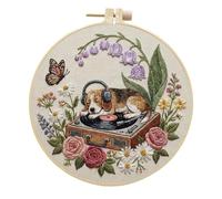 Meecaa Embroidery Kit Starter Set, Dog Butterfly Flower Hand Embroidery Set, Pattern Printed Cross Stitch Set for Beginner Adults, with Embroidery Hoop and Instructions (Dog)