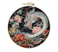 Meecaa Embroidery Kit Starter Set, Dragon Animal Flower Peony Hand Embroidery Set, Pattern Printed Cross Stitch Set for Beginner Adults, with Embroidery Hoop and Instructions (Dragon)