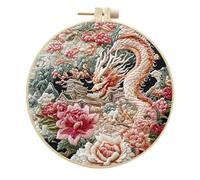 Meecaa Embroidery Kit Starter Set, Dragon Flower Plant Palace Hand Embroidery Set, Pattern Printed Cross Stitch Set for Beginner Adults, with Embroidery Hoop and Instructions (Dragon 3)