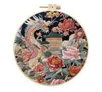 Meecaa Embroidery Kit Starter Set, Dragon Flower Plant Palace Hand Embroidery Set, Pattern Printed Cross Stitch Set for Beginner Adults, with Embroidery Hoop and Instructions (Dragon 1)