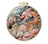 Meecaa Embroidery Kit Starter Set, Dragon Flower Plant Palace Hand Embroidery Set, Pattern Printed Cross Stitch Set for Beginner Adults, with Embroidery Hoop and Instructions (Dragon)