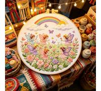 Meecaa Embroidery Kit Starter Set, Elf Butterfly Flower Rainbow Hand Embroidery Set, Pattern Printed Cross Stitch Set for Beginner Adults, with Embroidery Hoop and Instructions (Elf)