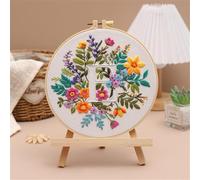 Meecaa Embroidery Kit Starter Set, English Letter Flower Hand Embroidery Set, Pattern Printed Cross Stitch Set for Beginner Adults, with Embroidery Hoop and Instructions (E)
