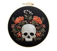 Meecaa Embroidery Kit Starter Set, Flower Skull Head Hand Embroidery Set, Pattern Printed Cross Stitch Set for Beginner Adults, with Embroidery Hoop and Instructions (Flower)