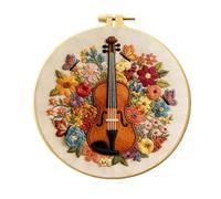 Meecaa Embroidery Kit Starter Set, Guitar Flower Butterfly Hand Embroidery Set, Pattern Printed Cross Stitch Set for Beginner Adults, with Embroidery Hoop and Instructions (Guitar)