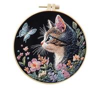 Meecaa Embroidery Kit Starter Set, Hand Embroidery Set, Butterfly Cat Animal Flower Pattern Printed Cross Stitch Set for Beginner Adults, with Embroidery Hoop and Instructions (Butterflies Cats)