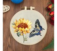 Meecaa Embroidery Kit Starter Set, Hand Embroidery Set,Sunflower Butterfly Pattern Printed Cross Stitch Set for Beginner Adults, with Embroidery Hoop and Instructions (Sunflower)