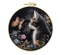 Meecaa Embroidery Kit Starter Set, Hand Embroidery Set, Yellow Butterfly Cat Animal Pattern Printed Cross Stitch Set for Beginner Adults, with Embroidery Hoop and Instructions (Yellow Butterfly)