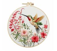 Meecaa Embroidery Kit Starter Set, Hummingbird Animal Flower Hand Embroidery Set, Pattern Printed Cross Stitch Set for Beginner Adults, with Embroidery Hoop and Instructions (Hummingbird 2)