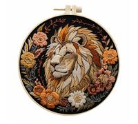 Meecaa Embroidery Kit Starter Set, Lion Animal Flower Hand Embroidery Set, Pattern Printed Cross Stitch Set for Beginner Adults, with Embroidery Hoop and Instructions (Lion 2)