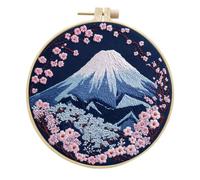 Meecaa Embroidery Kit Starter Set, Mount Fuji Landscape Flowers Hand Embroidery Set, Pattern Printed Cross Stitch Set for Beginner Adults, with Embroidery Hoop and Instructions (Mount Fuji)