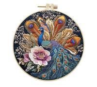 Meecaa Embroidery Kit Starter Set, Peacock Animal Flower Hand Embroidery Set, Pattern Printed Cross Stitch Set for Beginner Adults, with Embroidery Hoop and Instructions (Peacock)