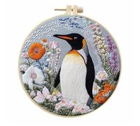 Meecaa Embroidery Kit Starter Set, Penguin Animal Flower Hand Embroidery Set, Pattern Printed Cross Stitch Set for Beginner Adults, with Embroidery Hoop and Instructions (Penguin 3)